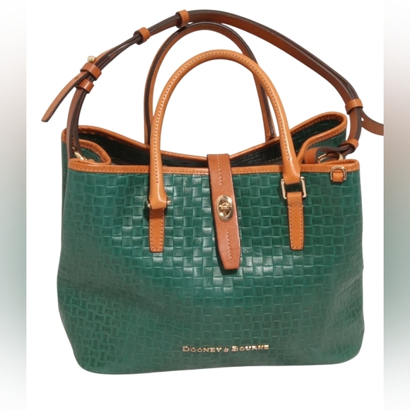 Dooney & Bourke Handbags - Dooney & Bourke Green Woven Leather Satchel with Tan Trim
